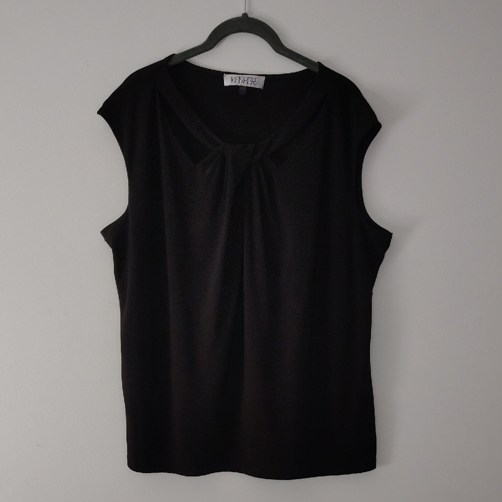 Kaspar Sleeveless Top Shell XL Knot Front Classic Staple Casual Black Neutral